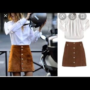 Claudie Pierlot brown suede snap front mini skirt